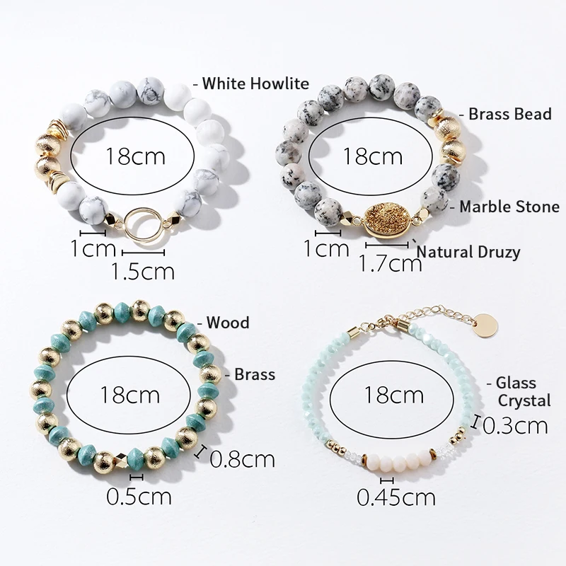 Модный браслет Stack настоящий Натуральный Druzy коннектор Howlite камень дерево марбель