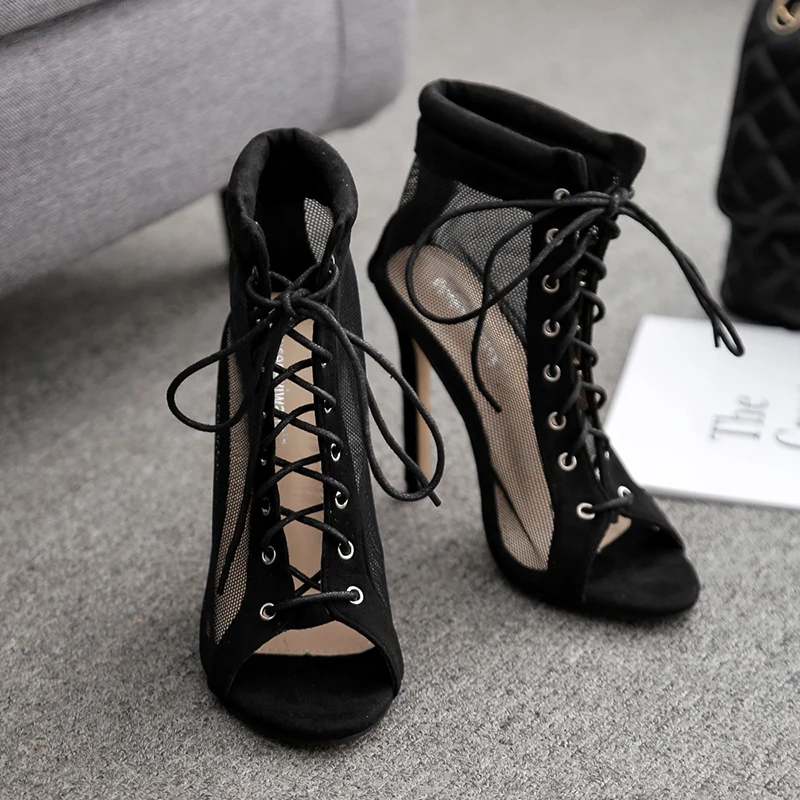 Женские летние босоножки на высоком каблуке 11 см женская обувь из сетчатого