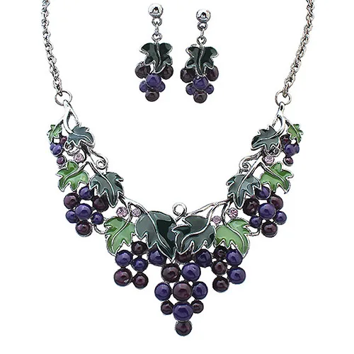 Женский комплект из колье и серёг с подвеской в виде виноградных листьев|necklace
