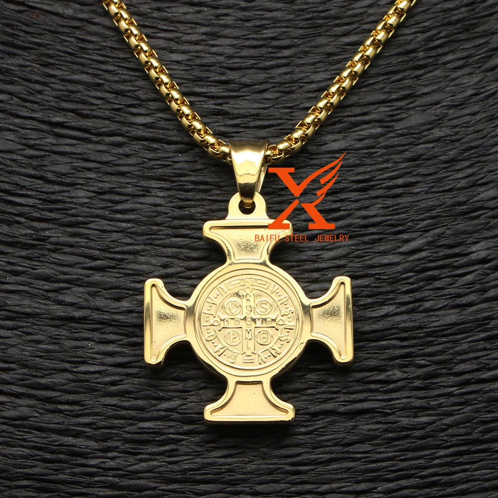 24 &quot3 мм классические мужские Нержавеющая сталь золотой крест Религия кулон