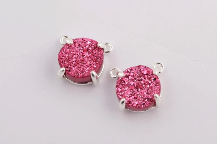 BOROSA Druzy ювелирные изделия 10 шт. Серебряный Цвет Коготь 10 мм круглые натуральные Агаты Титан Радужная Друза разъемы для ожерелья ZS0413