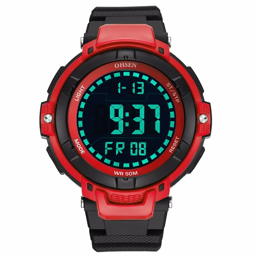 Новый модный бренд OHSEN цифровые часы для мужчин Horloge бег спортивные резинкой