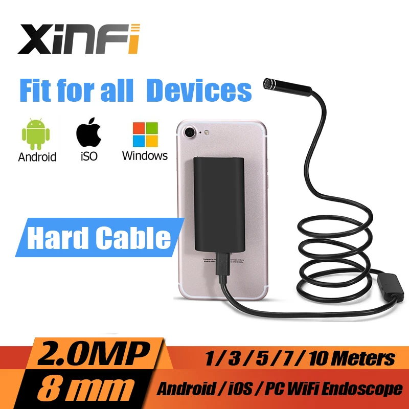 Xinficam 8 мм 720 P для Android IOS жесткий кабель Wi Fi HD эндоскопа 1/3/5/7 /10 м Провода трубы