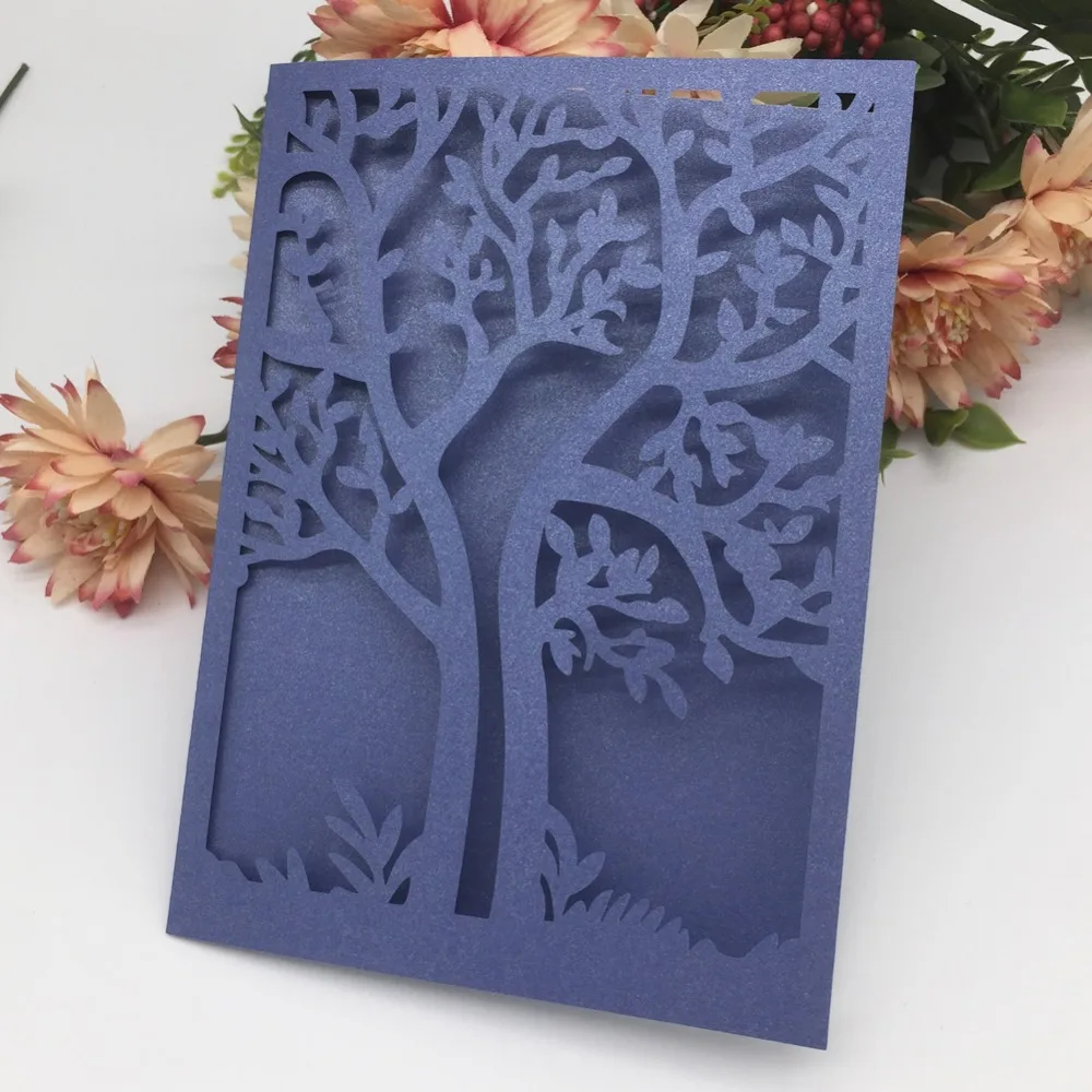 30pcs Laser Cut Romantic Tree Design Wedding Invitations Card Pearl Paper Anniversary Birthday Party | Дом и сад