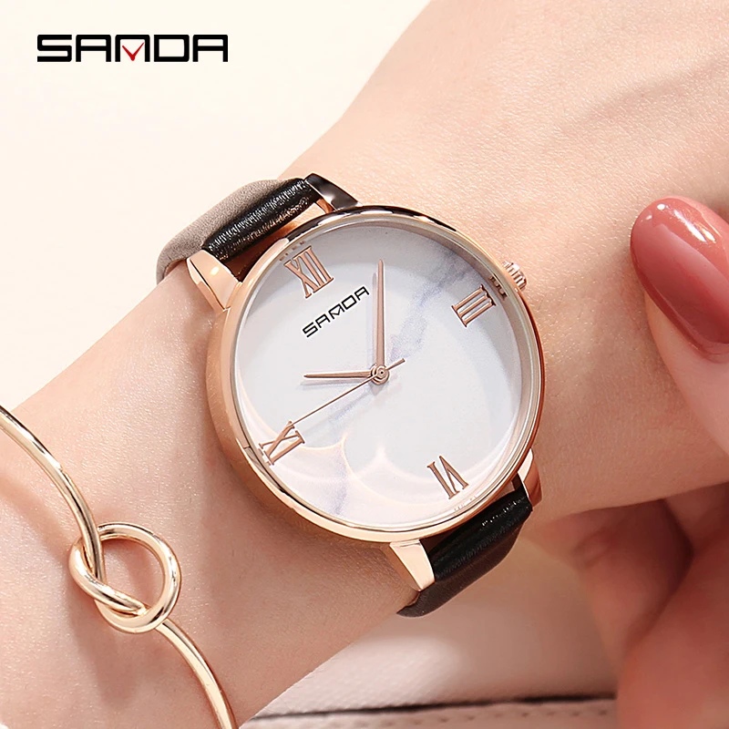 Часы наручные SANDA женские с мраморным циферблатом простые модные брендовые