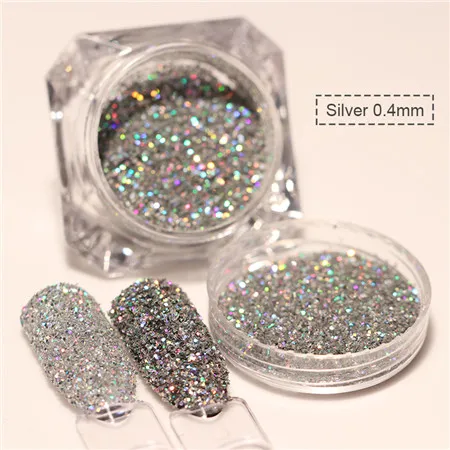 04mm Silver Голографическая пудра для ногтей Блестки для ногтей ультратонкий смешанный размер сверкающие пайетки хлопья 3d-украшения для ногтей дизайн - Цвет: 04mm Silver