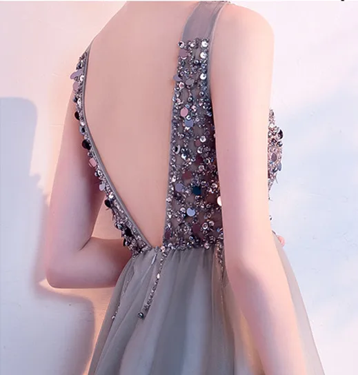 Очаровательное серое Тюлевое платье jaevini с блестками и бусинами Короткое женское