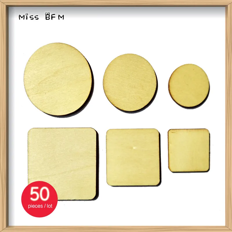 (50 шт./лот) 3 5 см пустые Незаконченные декоративные деревянные квадратные круглые