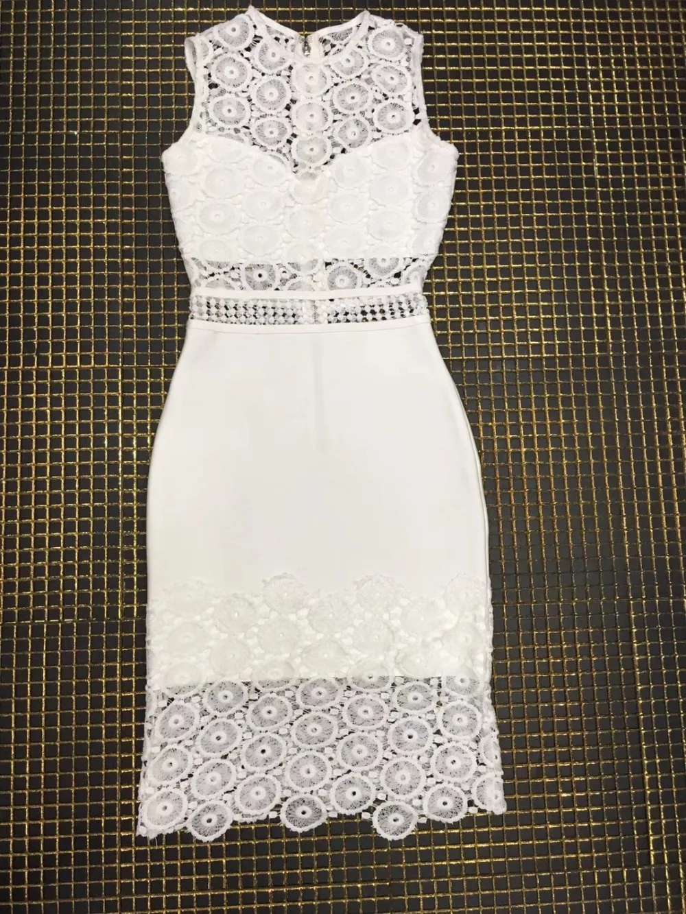 О-образным вырезом Белое кружево без рукавов до колена Длина Vestidos женщин 2018