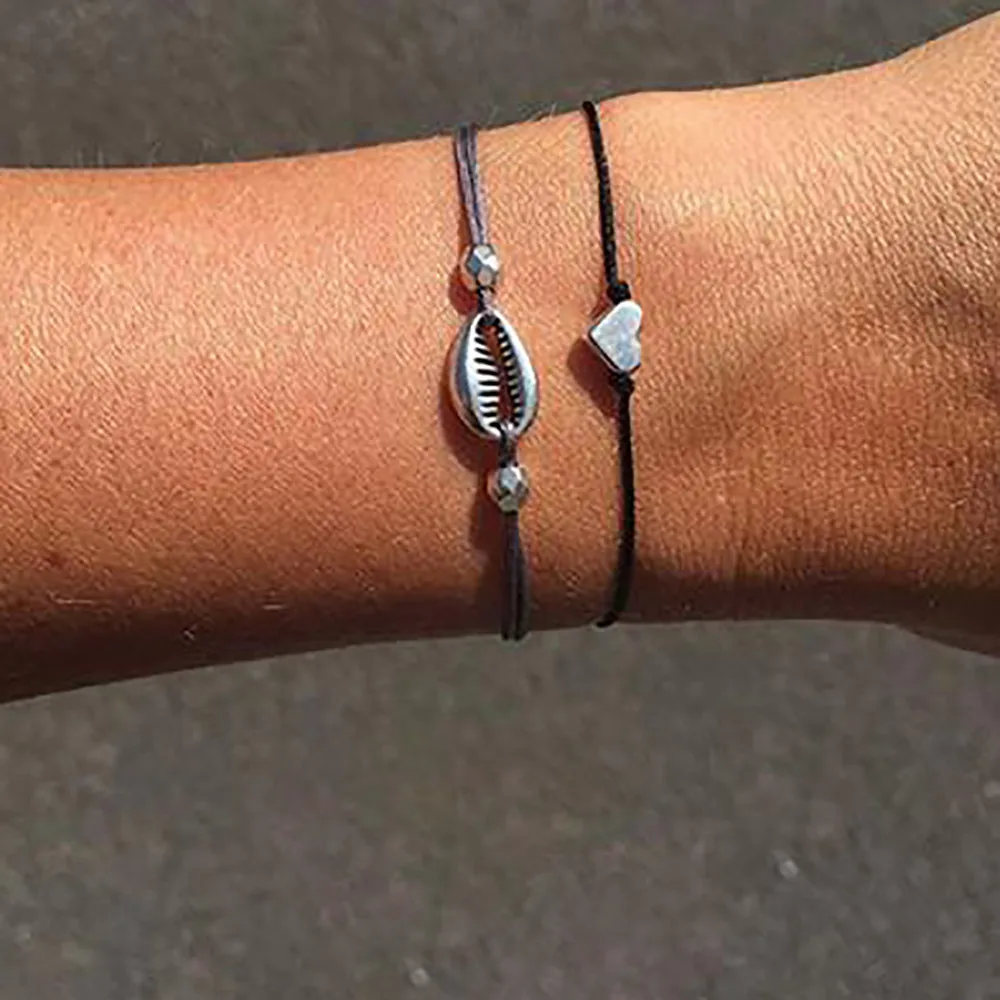 2018 Новый 2 шт. простой дизайн в виде ракушки Сердце сплав Шарм плетеные браслеты