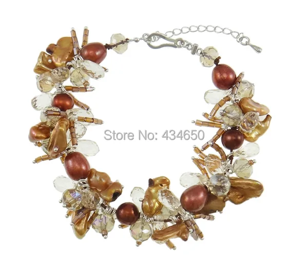 Free shipping!!!Crystal Jewelry Sets Guaranteed 100% bracelet &amp necklace with Freshwater Pearl brass clasp half-plated | Украшения и