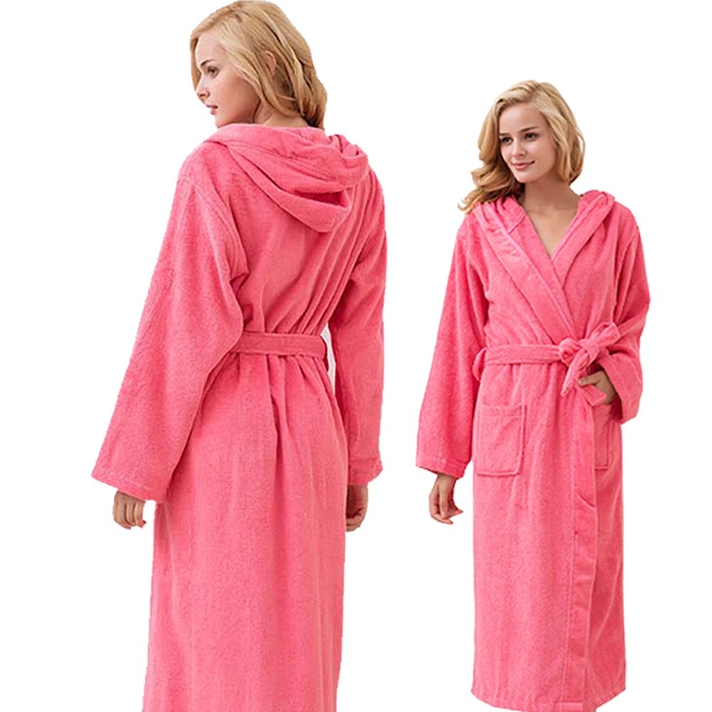 

Hooded Toweled bathrobes cotton robe lady women robe autumn and winter waste-absorbing thick soft bathrobe