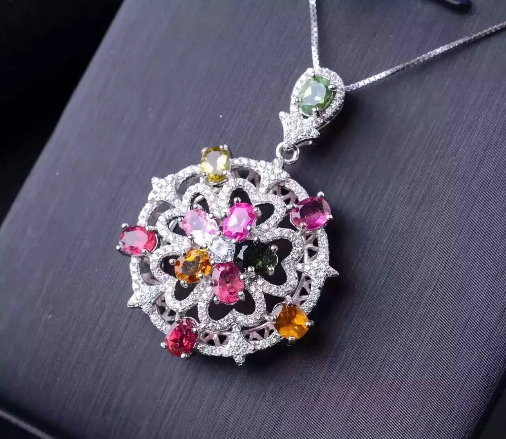 Женский кулон из серебра 925 пробы с разноцветным турмалином|jewelry necklace pendants|jewelry