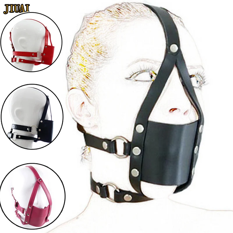Маска для лица из искусственной кожи с намордником БДСМ удерживающий ремень