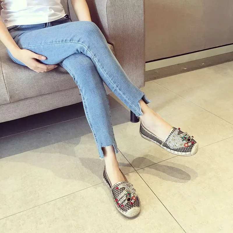 Casual Women Shoes 2018 Fashion Hemp Crystal Loafers Spring Autumn Basic Lady Air Mesh Size 34-38 | Обувь