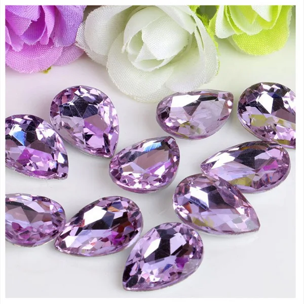 Purple 6, 7, 8, 10, 13, 18, 20 мм, каплевидные хрустальные стразы, стразы в форме капли воды, хрустальные камни, не исправляемые для украшения свадебной одежды - Цвет: Purple