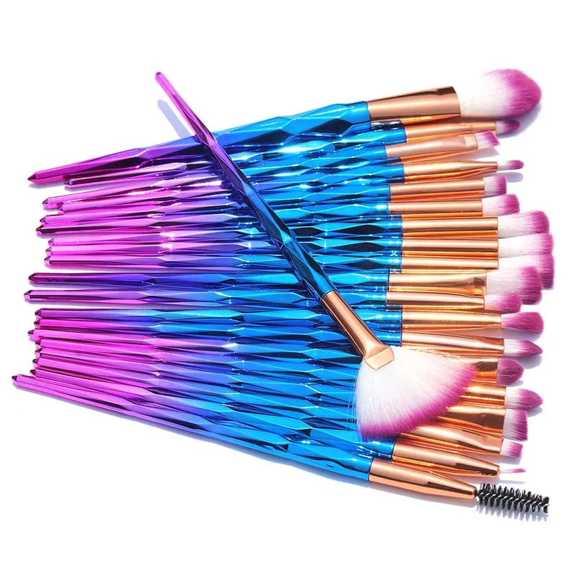 Purple AiceBeu 20pcs Алмазная Кисть для макияжа для контура красоты синтетические волосы гладкое основание веера тени для век Кисть для подводки для глаз - Handle Color: Purple