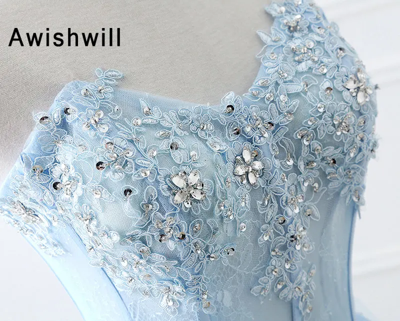 Vestido Formatura Элегантные Длинные Выпускные платья длиной до пола бисерные Аппликации Тюль А-силуэта на шнуровке сзади Вечерние вечернее платье