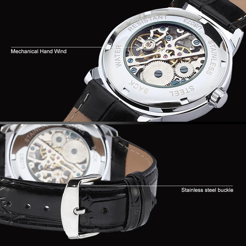 Forsining Марка Серебро Цвет Циферблат Скелет Часы Montre Homme сплав чехол кожаный