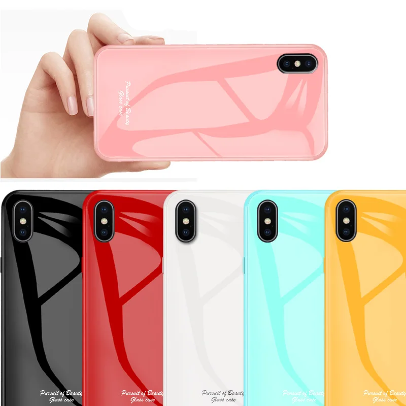Роскошные Карамельный цвет Закаленное стекло чехол для iPhone X XS MAX XR
