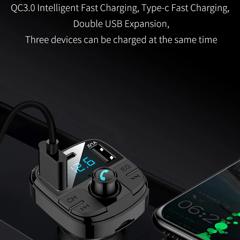 Прикуриватель Bluetooth 5,0 автомобильный fm-передатчик беспроводной радио USB Mp3 плеер Handsfree