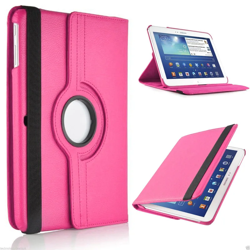 360 Вращающийся Кожаный чехол-книжка для samsung Galaxy Tab 3, 10,1 дюймов, P5200, P5220, P5210, SM-P5200, Tab3, 10,1 дюймов, чехол для планшета - Цвет: Розово-красный