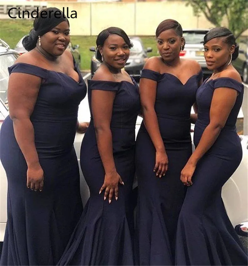 

Cinderella Navy/Pink/Red Sweetheart Off The Shouder Mermaid Bridesmaid Dresses Zipper Back Trumpet Satin Fabric Bridesmaid Gowns