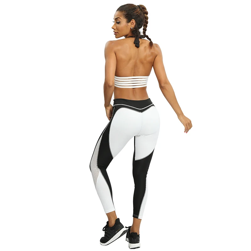 Женские легинсы CHRLEISURE с высокой талией черно белые лоскутные спортивные для