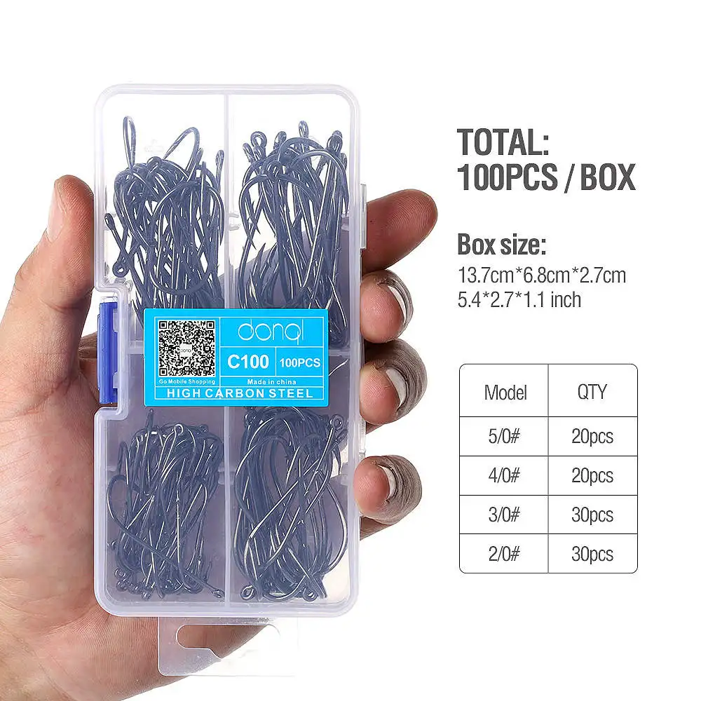 DONQL 100pcs High Carbon Steel Barbed Fishing Hook for Carp Fishing hook jig head Hook Fishing Tackle Box Fishing Accessories