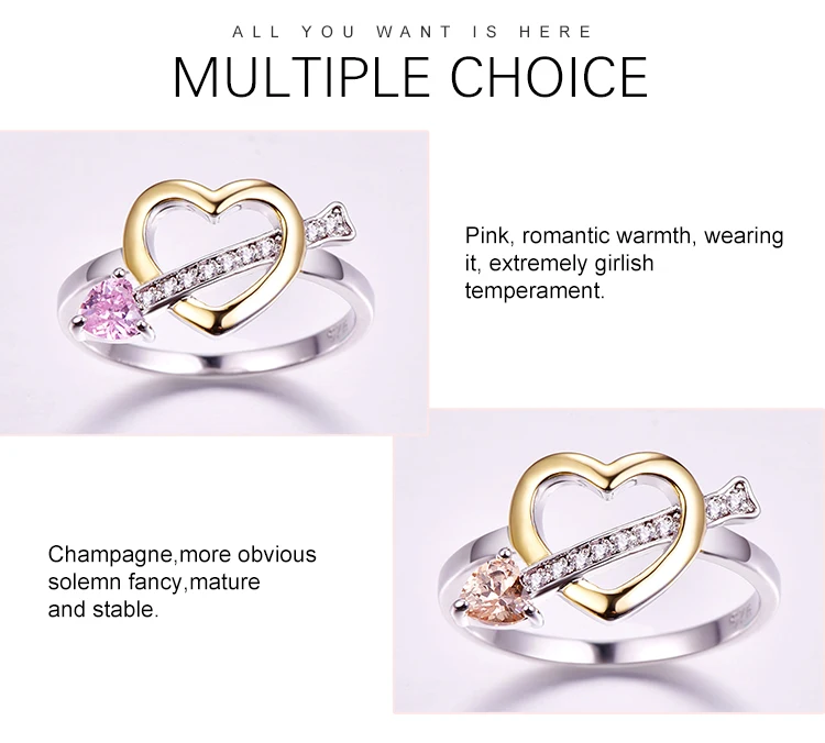 Lingmei Love Heart, женское модное ювелирное изделие, розовое, желтое и белое циркониевое серебряное кольцо 925, размер 6, 7, 8, 9, обручальное кольцо, подарки