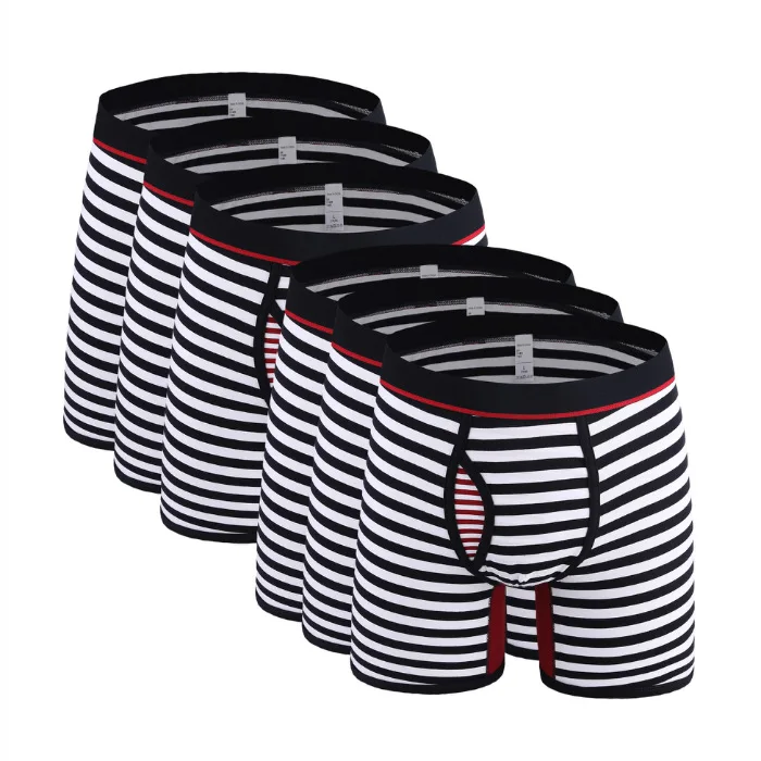 6Pcs 0710 A1 6 шт./лот,, полосатые боксеры для мужчин, хлопковое длинное нижнее белье, мужские трусы-боксеры, мужские трусы размера плюс, мужские трусы-боксеры - Цвет: 6Pcs 0710 A1