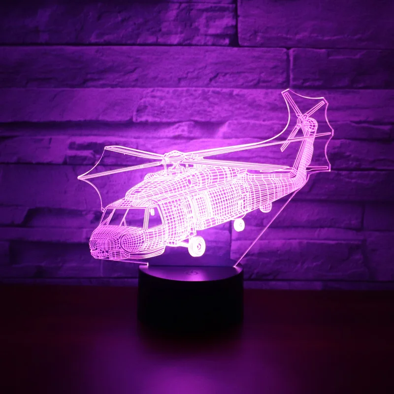 

3D LED ночник динамический вертолет самолет с 7 видов цветов свет для украшения дома лампа удивительная визуализация