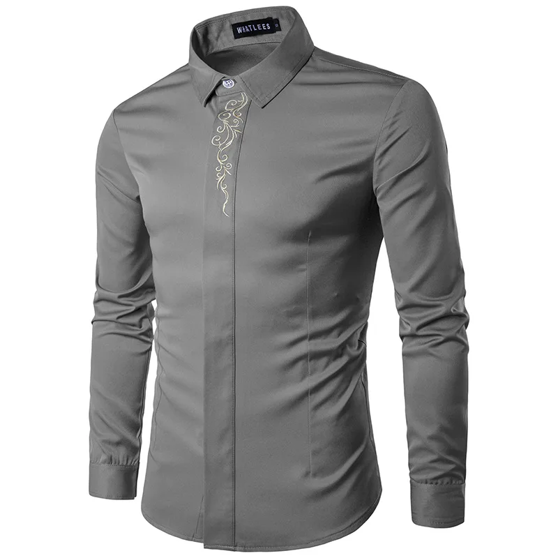 Рубашка MarKyi мужская с вышивкой модная сорочка Slim Fit Повседневная длинным рукавом
