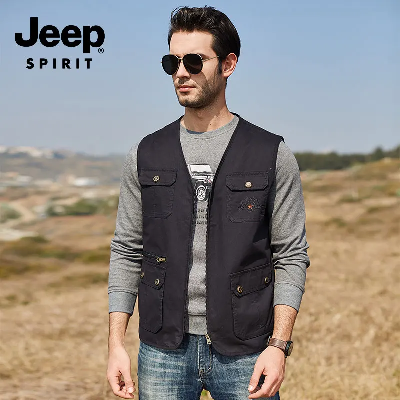 JEEP SPIRIT 4XL Осенняя Куртка карго жилет мужской деловой хаки майки с карманами без