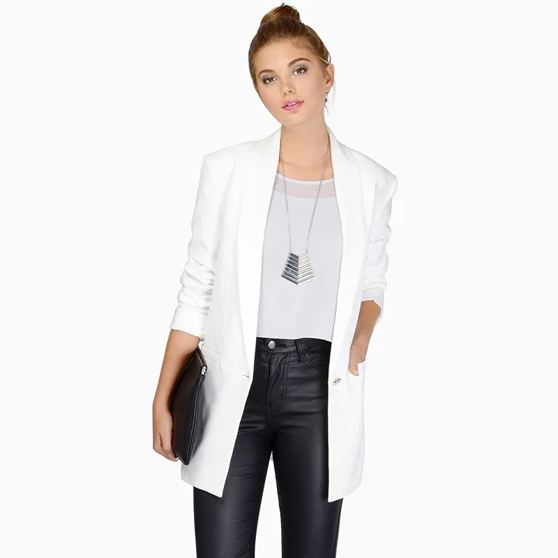 Women casual long blazer white black and blue blazer