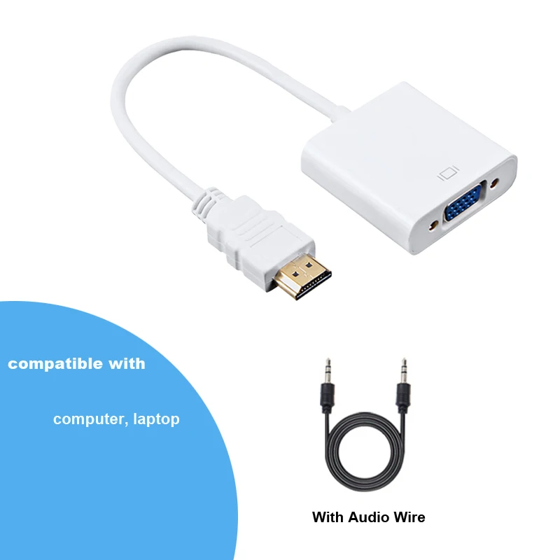 Адаптер hdmi-vga для ПК ноутбука планшета мужчин конвертер с разъемом адаптер 1080P цифровой аналоговый видео аудио - Цвет: White 1