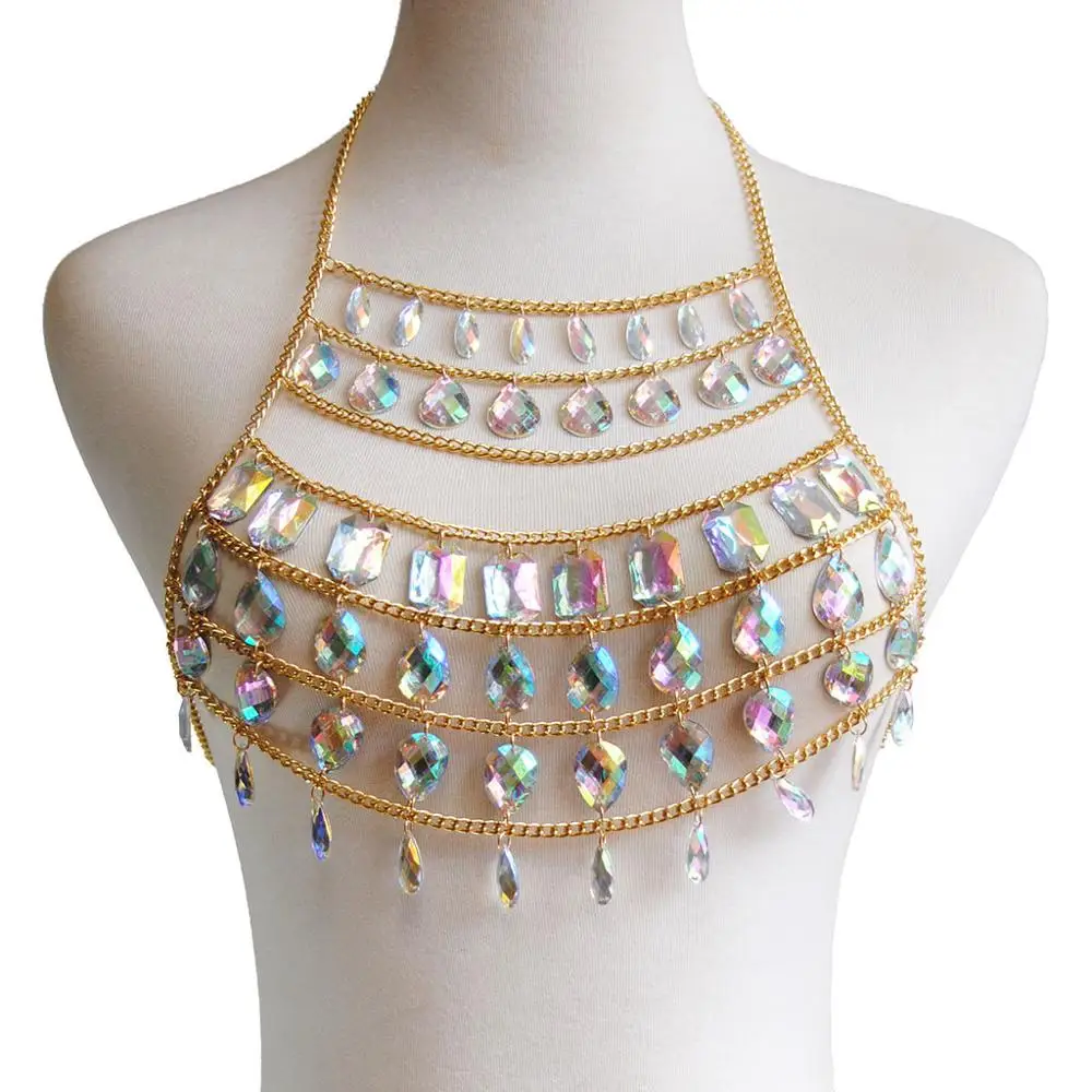 Rhinestone Body Jewelry Women waist belt chain top bra Harness Summer Bikini water drop bodychain Festival | Украшения и
