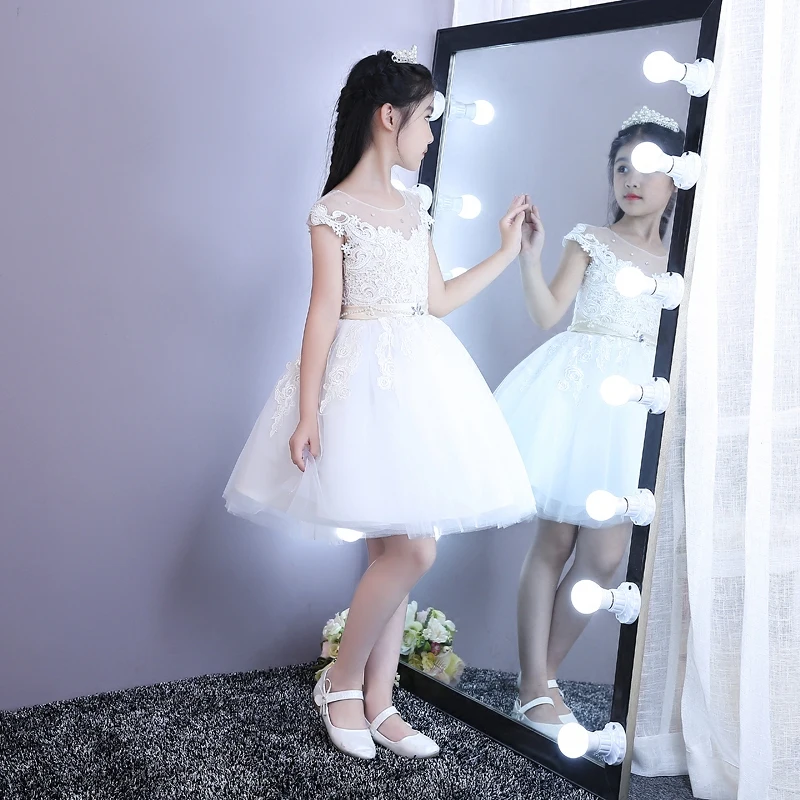Toddler flower girl ball gown dress white party elegant evening tutu with tail ceremony wedding 1st birthday | Детская одежда и