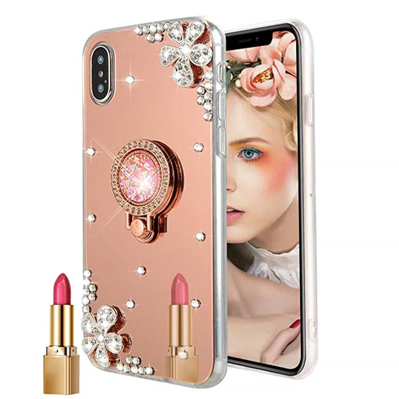 Зеркальный чехол для apple iphone X XR XS Max бампер с кольцом и стразами 11 Pro Φ 6 6s 7 8 Plus