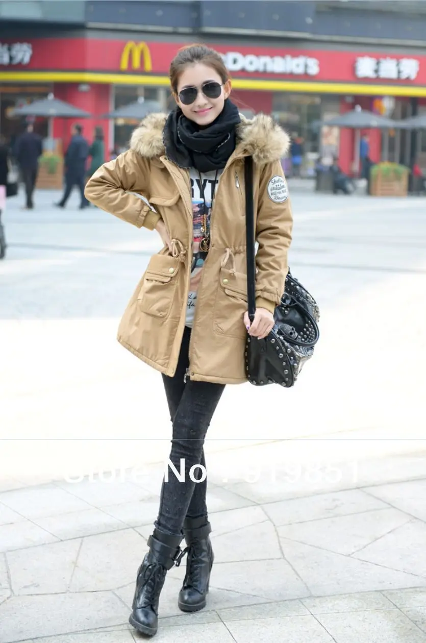 2013 Fashion New Winter Womens Down Coat Fleece Parka Warm Hoodie Overcoat Long Jacket Army Green Khaki Thicker jacket | Женская одежда