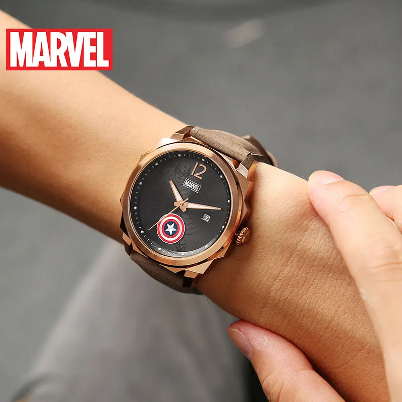 Бренд Marvel мужские часы высокого качества Капитан Америка мужские спортивные кварцевые часы Лакшери наручные часы 50 м водонепроницаемые