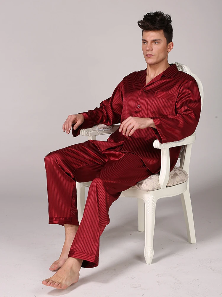 Мужская одежда для сна пижамные комплекты с длинным рукавом в полоску комплект
