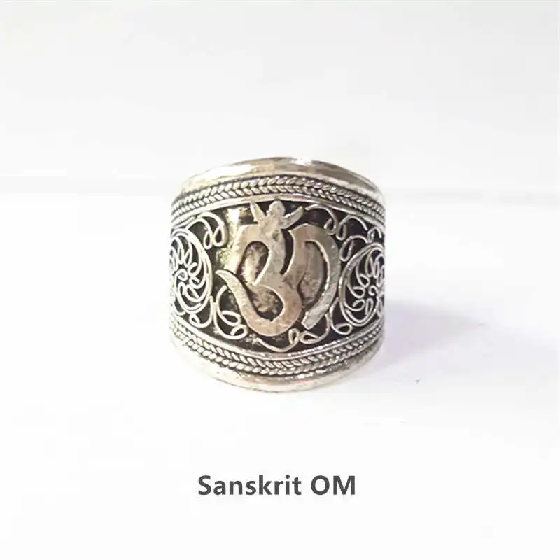 C. Sanskrit OM Тибетские Серебряные мантры амулет серийные кольца мульти тотемные символы Открытое кольцо для мужчин Ом Бесконечные Узлы мудрости глаз R154 - Цвет основного камня: C. Sanskrit OM