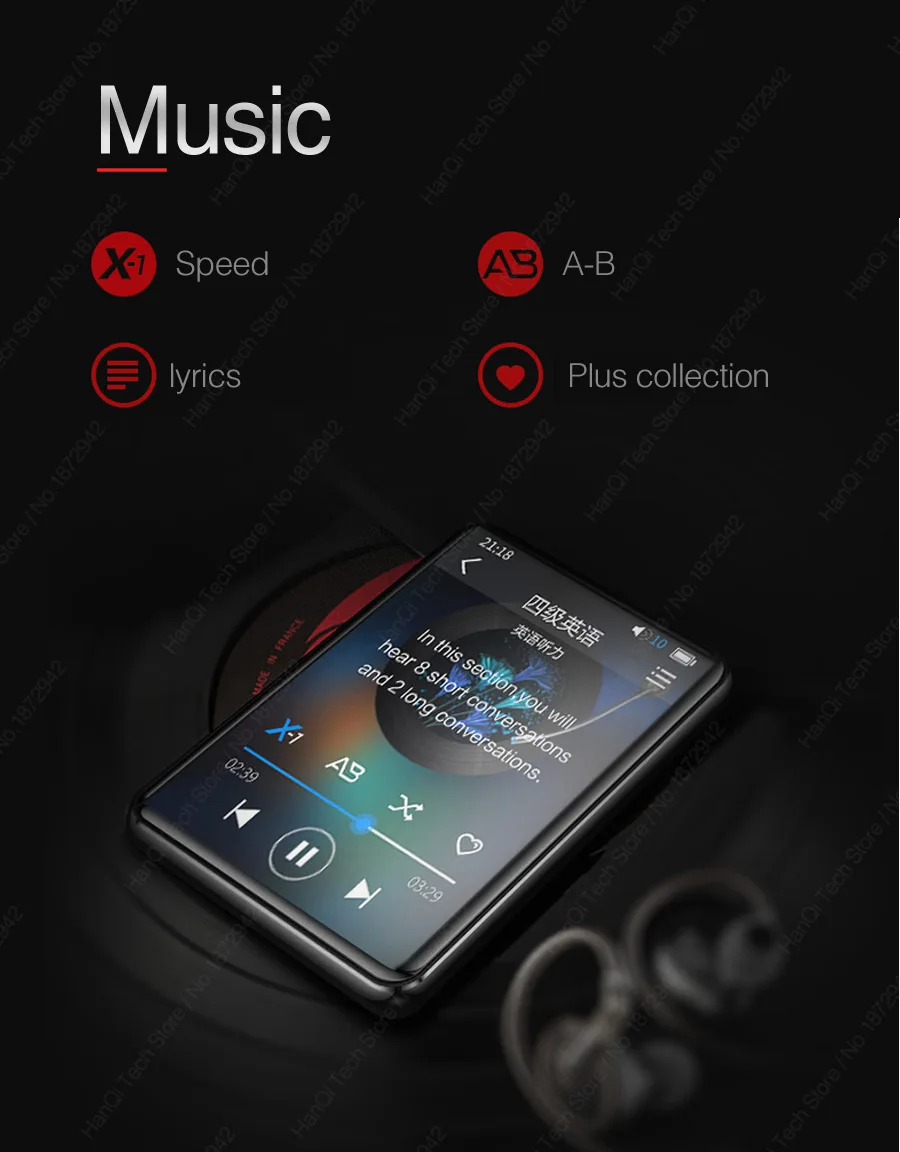 BENJIE X5 полный сенсорный экран Bluetooth MP3 плеер 8 Гб 16 Гб музыкальный плеер с fm-радио видео плеер проигрыватель электронных книг MP3 с динамиком