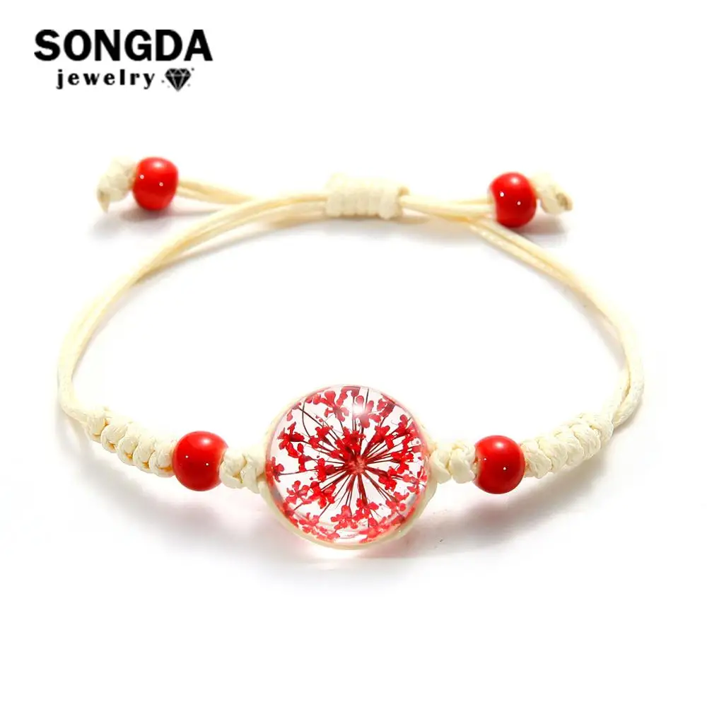 SONGDA Boho прозрачный стеклянный шар плетеные браслеты сушеный цветок Гипсофила