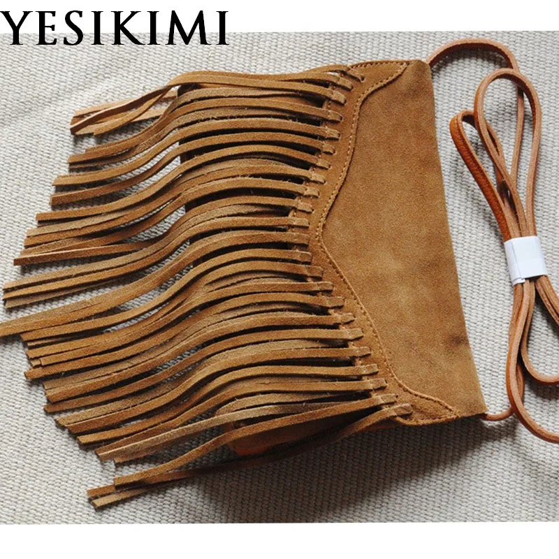 Новые Коричневые Женские сумки из натуральной кожи винтажная Замшевая сумка с