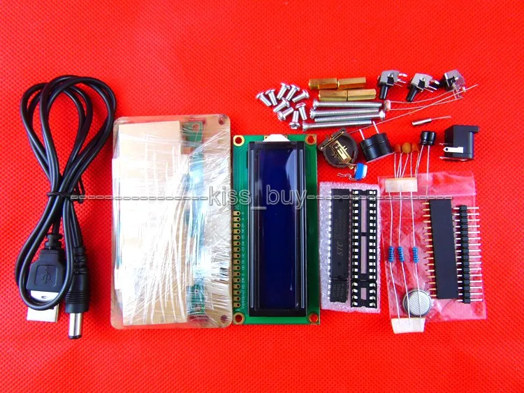 ЖК электронные часы микроконтроллер цифровые время будильник термометр + корпус