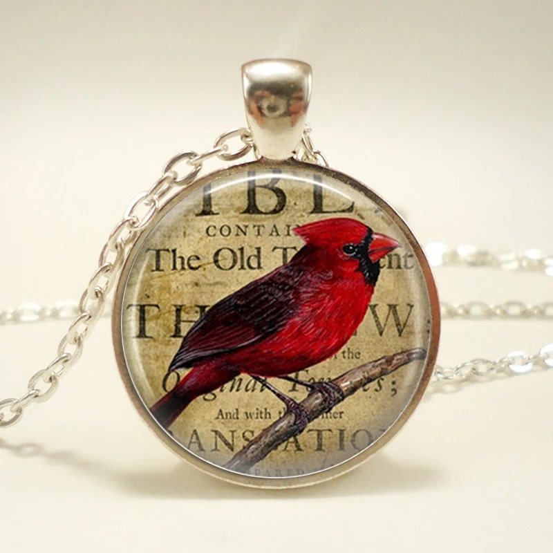 Cardinal Jewelry попугай ожерелье Red Bird Ожерелье Круглый купол стеклянный кабошон