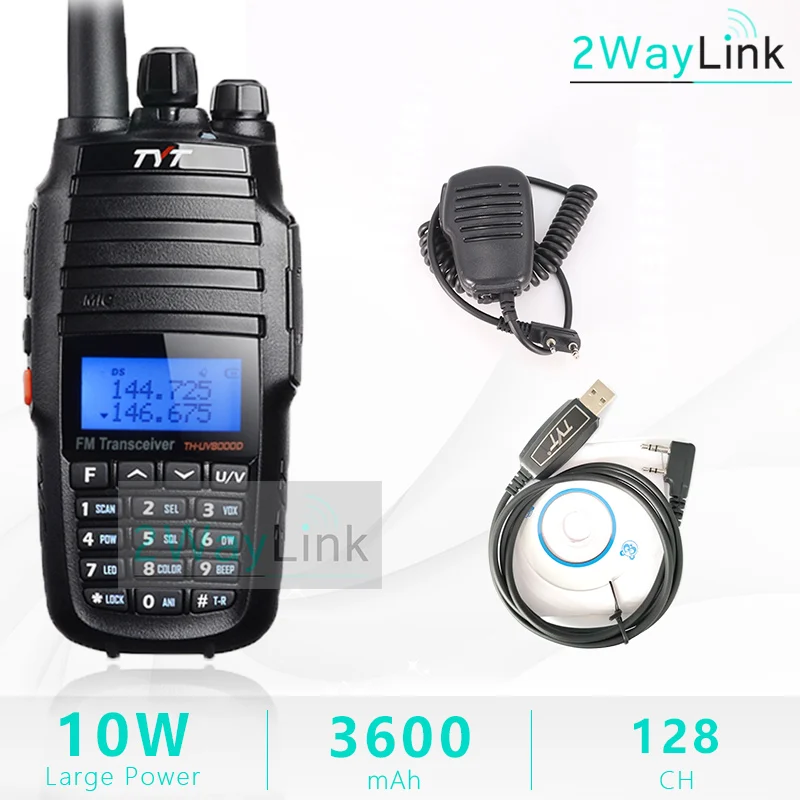 Add Cable-CD-Mic SP TYT TH-UV8000D портативная рация 10 км двухдиапазонный VHF& UHF 10 Вт 10 км любительский радиоприемник 3600 мАч функция перекрестного ретранслятора радиоприемник TYT - Цвет: Add Cable-CD-Mic SP