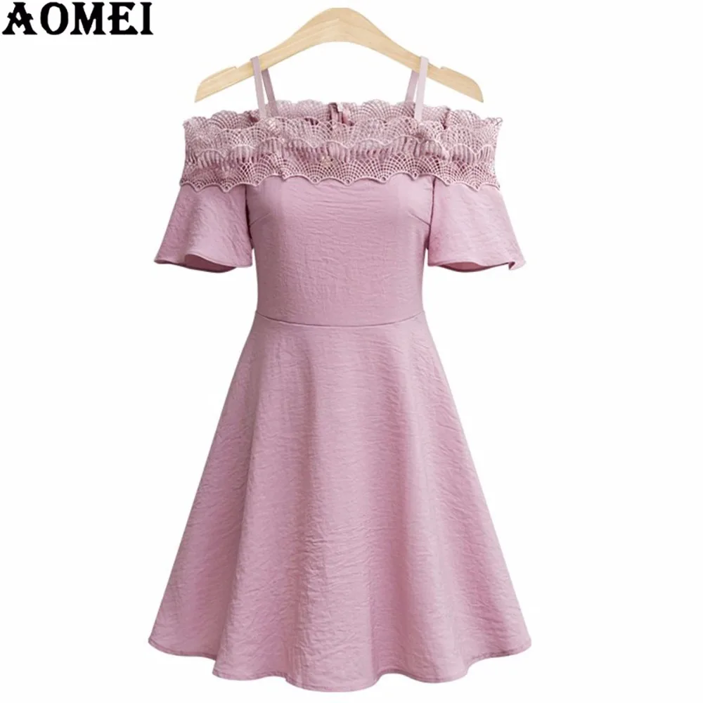 Платье женское кружевное с открытыми плечами повседневное Плиссированное на